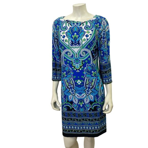 Madison Leigh Womens Blue & Green Paisley Print Dress Size 10 - Picture 2 of 6